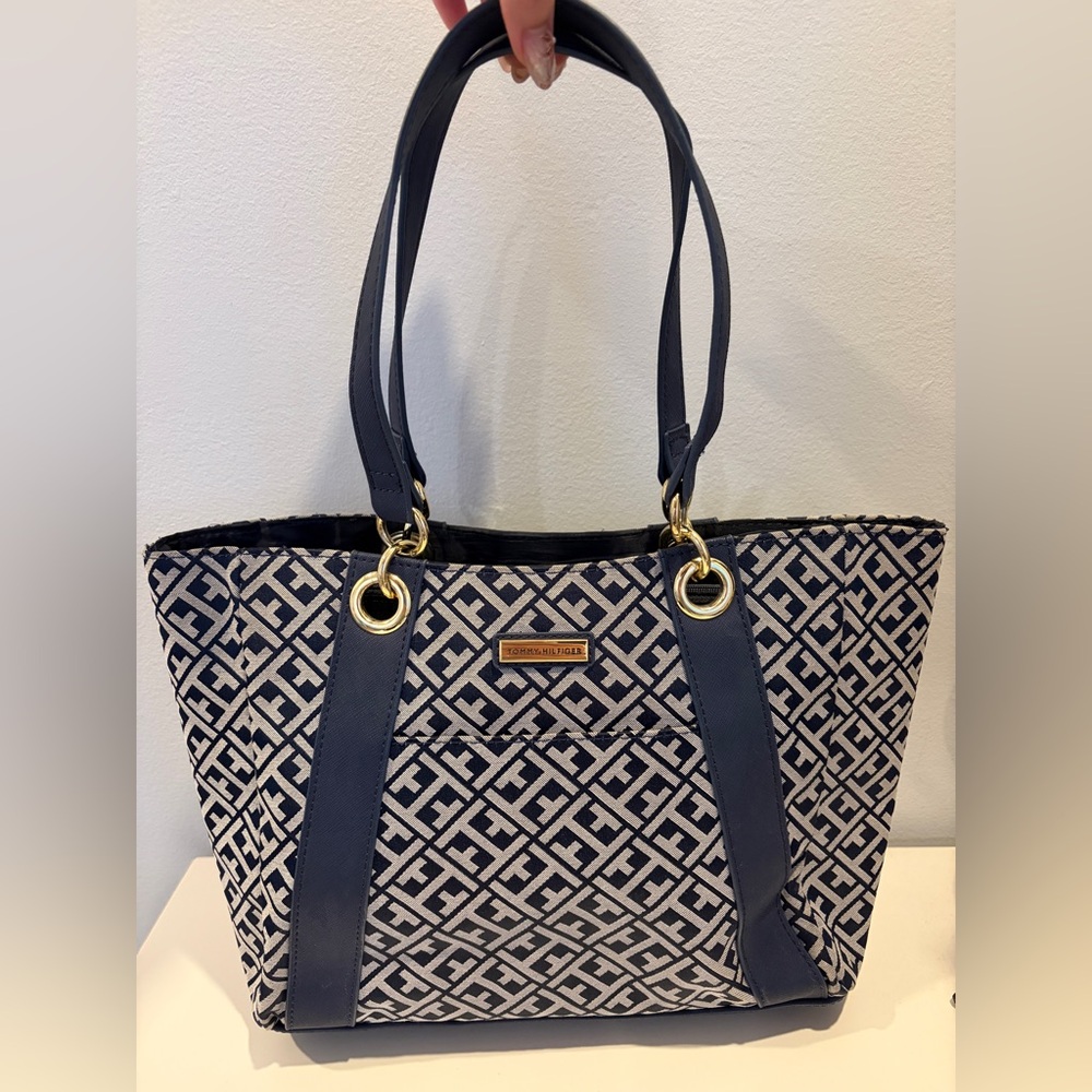 Tommy Hilfiger Navy Monogram Print Tote Handbag - Picture 2 of 5